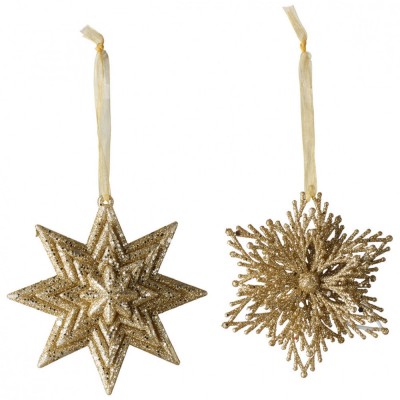 Karácsonyi dekoráció csillag/hópehely arany 2 db 10cm