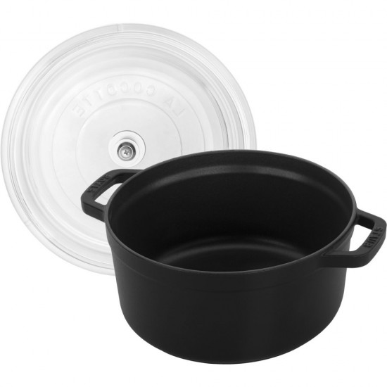 Staub öntöttvas edény | fekete | kerek | üvegfedővel 24 cm