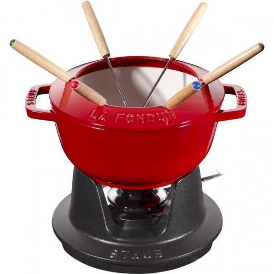 Staub öntöttvas kerek Fondue szett meggypiros 1,65 l