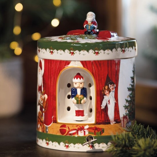 Christmas Toy's Zenélő doboz, kerek, Télapó ajándékoz