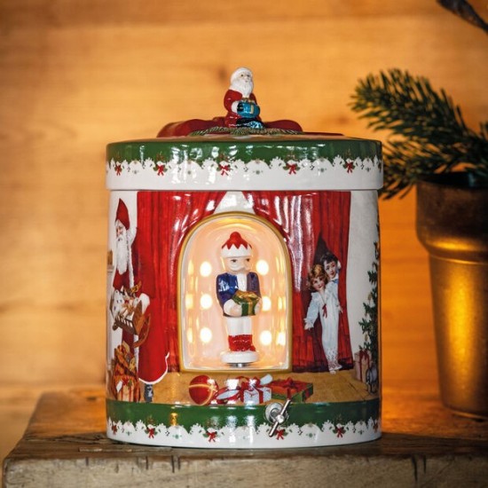 Christmas Toy's Zenélő doboz, kerek, Télapó ajándékoz