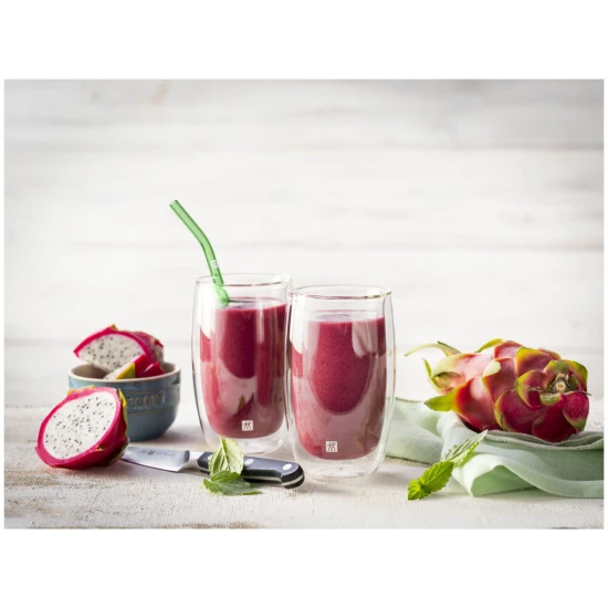 ZWILLING Sorrento | 4 darab üveg szívószál szett piros íves