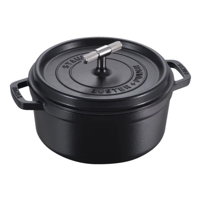 Staub La Cocotte | Cocotte öntöttvas főzőedény T alakú fogantyúval 24 cm | fekete | kerek | öntöttvas