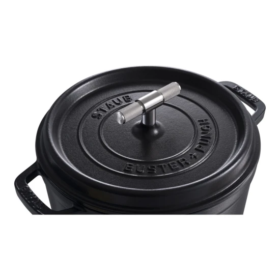 Staub La Cocotte | Cocotte öntöttvas főzőedény T alakú fogantyúval 24 cm | fekete | kerek | öntöttvas