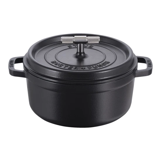 Staub La Cocotte | Cocotte öntöttvas főzőedény T alakú fogantyúval 24 cm | fekete | kerek | öntöttvas