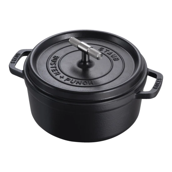 Staub La Cocotte | Cocotte öntöttvas főzőedény T alakú fogantyúval 24 cm | fekete | kerek | öntöttvas