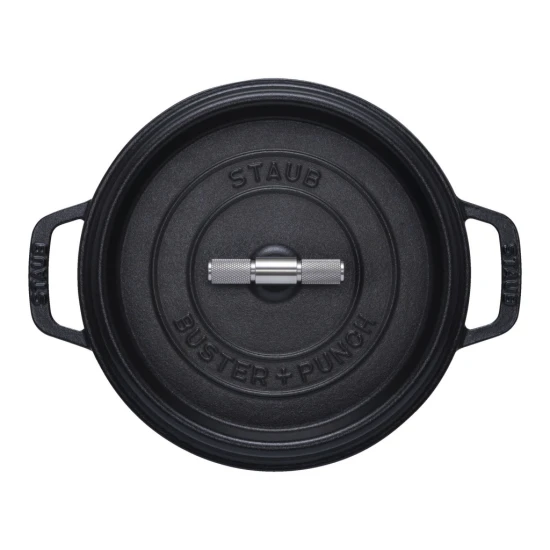 Staub La Cocotte | Cocotte öntöttvas főzőedény T alakú fogantyúval 24 cm | fekete | kerek | öntöttvas
