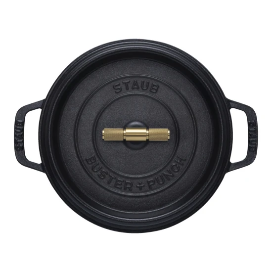 Staub La Cocotte | Cocotte öntöttvas főzőedény T alakú fogantyúval 24 cm | fekete | kerek | öntöttvas
