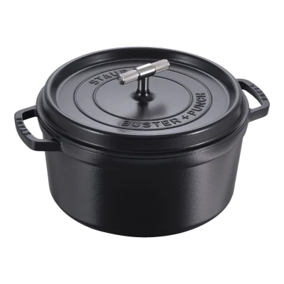 Staub La Cocotte | Cocotte öntöttvas főzőedény T alakú fogantyúval 28 cm | fekete | kerek | öntöttvas