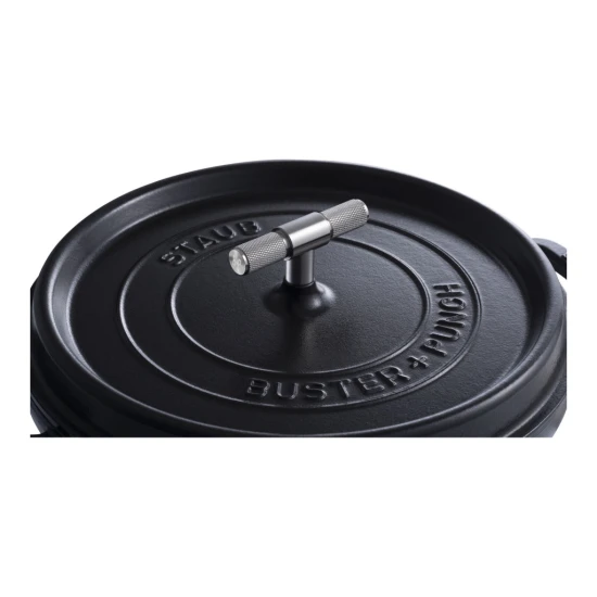 Staub La Cocotte | Cocotte öntöttvas főzőedény T alakú fogantyúval 28 cm | fekete | kerek | öntöttvas