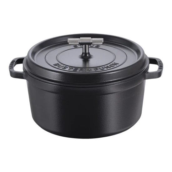 Staub La Cocotte | Cocotte öntöttvas főzőedény T alakú fogantyúval 28 cm | fekete | kerek | öntöttvas