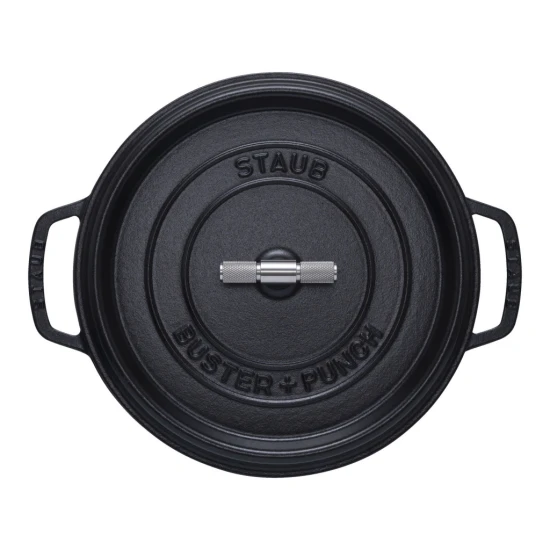 Staub La Cocotte | Cocotte öntöttvas főzőedény T alakú fogantyúval 28 cm | fekete | kerek | öntöttvas
