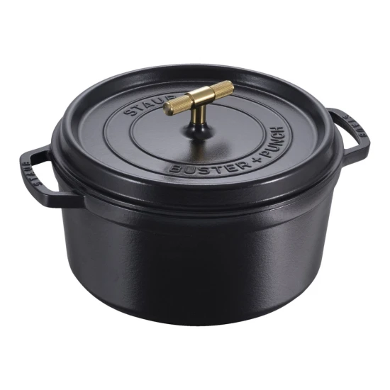Staub La Cocotte | Cocotte öntöttvas főzőedény T alakú fogantyúval 28 cm | fekete | kerek | öntöttvas