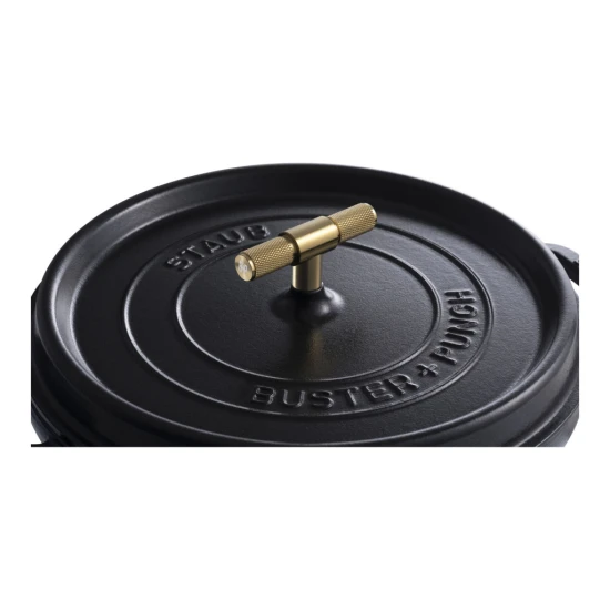 Staub La Cocotte | Cocotte öntöttvas főzőedény T alakú fogantyúval 28 cm | fekete | kerek | öntöttvas