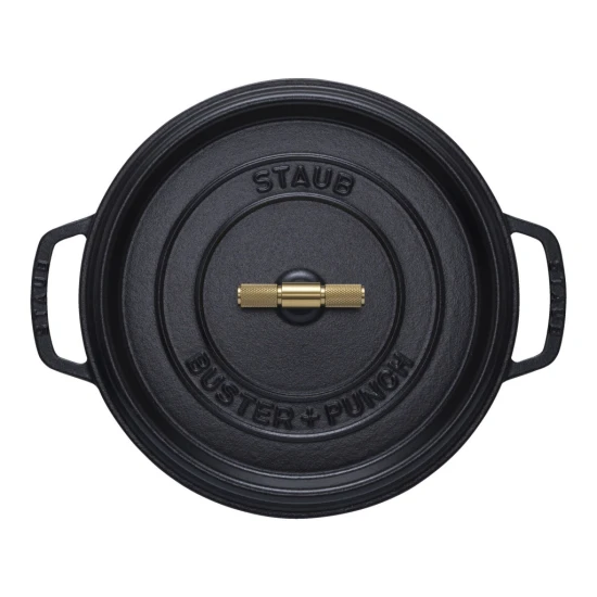 Staub La Cocotte | Cocotte öntöttvas főzőedény T alakú fogantyúval 28 cm | fekete | kerek | öntöttvas