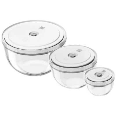 ZWILLING Fresh & Save tálak | vákuum tálak szett S/M/L |3 darabos | Grey Line | boroszilikát üveg