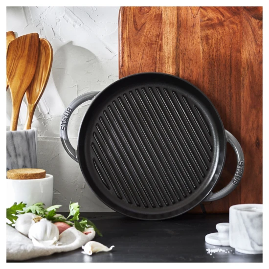 Staub öntöttvas kerek grillserpenyő szürke 26 cm