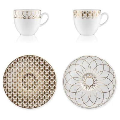 First.Gold 2 db eszpresszócsésze + 2 db csészealj készlet porcelán 0,1l