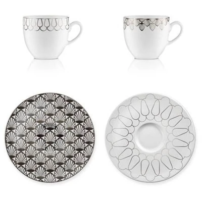 First.Platin 2 db csésze + 2 db csészealj készlet porcelán 0,2l