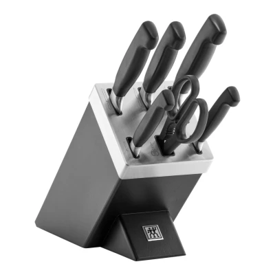 ZWILLING FOUR STAR | késblokk szett élezővel 7 darabos | hamu | fekete