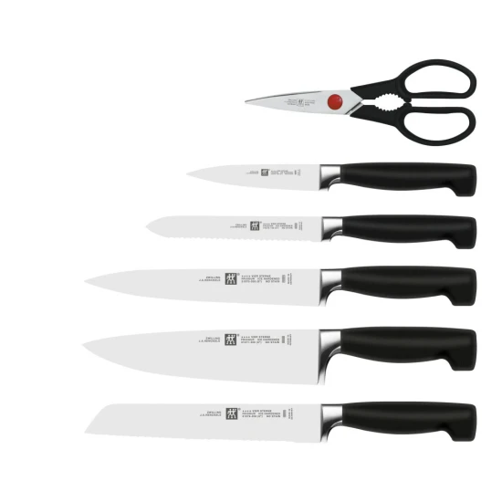 ZWILLING FOUR STAR | késblokk szett élezővel 7 darabos | hamu | fekete