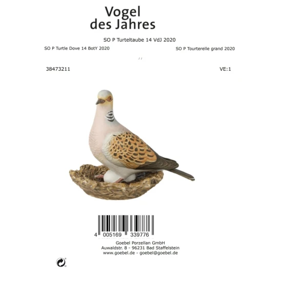 Goebel - Bird of the Year 2020 - Turtle Dove Figura 14 cm