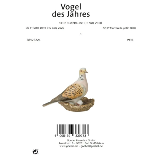 Goebel - Bird of the Year 2020 - Turtle Dove Figura 9,5 cm
