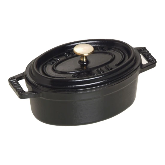 Staub La Cocotte | Mini Cocotte öntöttvas főzőedény 11 cm | fekete | ovális | öntöttvas
