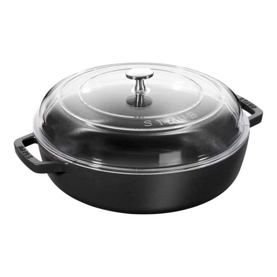 Staub Braisers | mély serpenyő üvegfedővel 28 cm | kerek | öntöttvas | fekete