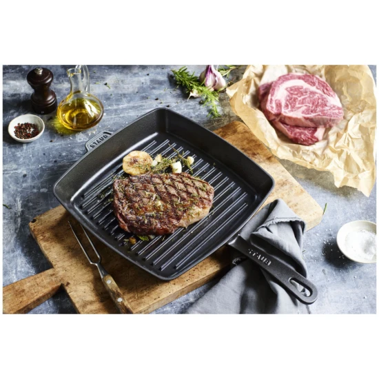 Staub Grillserpenyők | amerikai grill 26 cm | négyzetalakú | öntöttvas | fekete