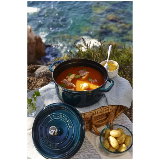 Staub La Cocotte | Cocotte öntöttvas főzőedény 28 cm | tengerkék | kerek | öntöttvas