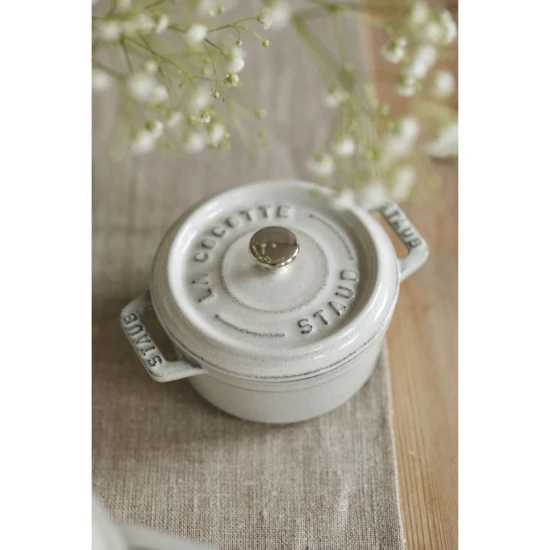 Staub La Cocotte | Mini Cocotte öntöttvas főzőedény 10 cm | fehér trüffel | kerek | öntöttvas