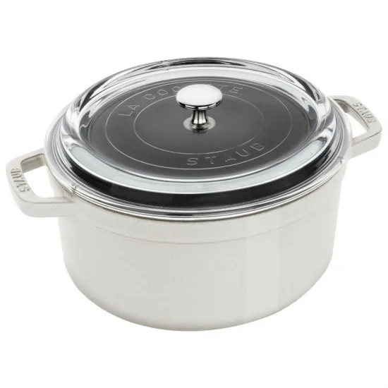 Staub öntöttvas edény | fehér | kerek | üvegfedővel 24 cm Staub öntöttvas edény | fehér | kerek | üvegfedővel 24 cm
