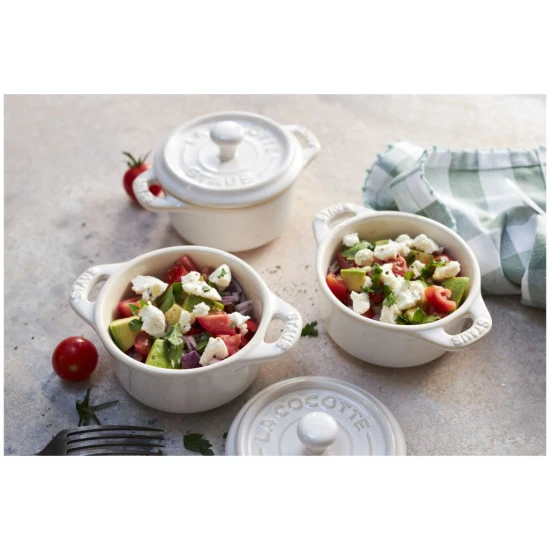 Staub kerámia | Cocotte öntöttvas főzőedény szett 4 darabos | kerek | kerámia | elefántcsont