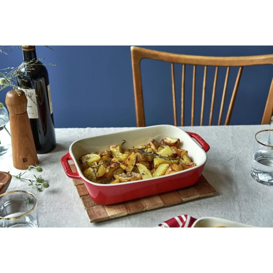 Staub 3 részes kerámia sütőtál szett, szögletes meggypiros