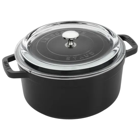 Staub öntöttvas edény | fekete | kerek | üvegfedővel 24 cm Staub öntöttvas edény | fekete | kerek | üvegfedővel 24 cm