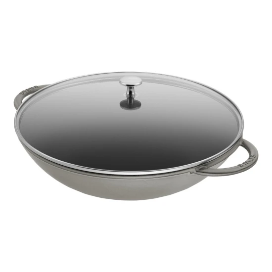 Staub Specialties | Wok üvegfedővel 37 cm | kerek | öntöttvas | grafitszürke