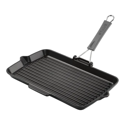 Staub Grillserpenyők | grillserpenyő kiöntőcsőrrel 34 x 21 cm | szögletes | öntöttvas | fekete