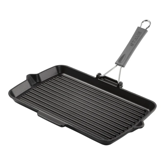 Staub Grillserpenyők | grillserpenyő kiöntőcsőrrel 34 x 21 cm | szögletes | öntöttvas | fekete