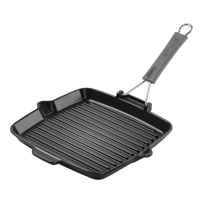 Staub Grillserpenyők | grillserpenyő kiöntőcsőrrel 24 cm | négyzetalakú | öntöttvas | fekete