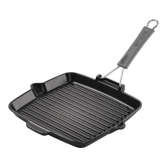 Staub Grillserpenyők | grillserpenyő kiöntőcsőrrel 24 cm | négyzetalakú | öntöttvas | fekete