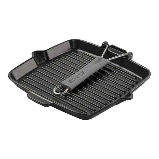 Staub Grillserpenyők | grillserpenyő kiöntőcsőrrel 24 cm | négyzetalakú | öntöttvas | fekete