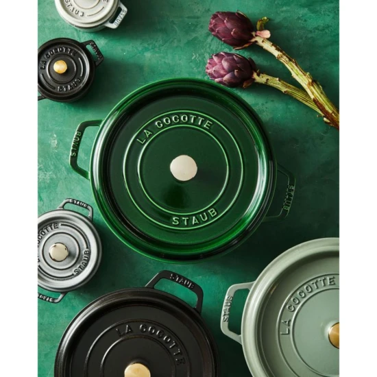 Staub La Cocotte | Cocotte öntöttvas főzőedény 28 cm | bazsalikomzöld | kerek | öntöttvas