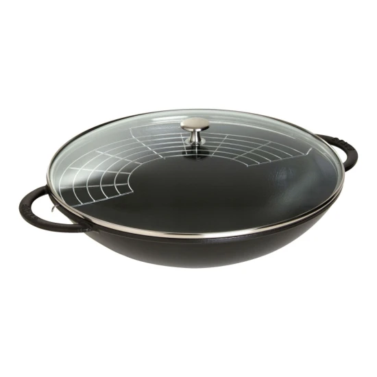 Staub Specialties | Wok üvegfedővel 37 cm | kerek | öntöttvas | fekete
