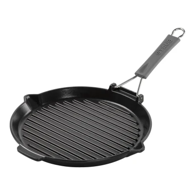 Staub Grillserpenyők | grillserpenyő kiöntőcsőrrel 28 cm | kerek | öntöttvas | fekete