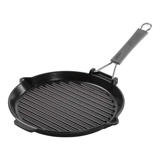 Staub Grillserpenyők | grillserpenyő kiöntőcsőrrel 28 cm | kerek | öntöttvas | fekete