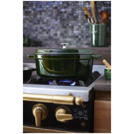Staub La Cocotte | Cocotte öntöttvas főzőedény 33 cm | bazsalikomzöld | ovális | öntöttvas