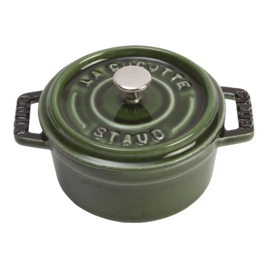 Staub La Cocotte | Mini Cocotte öntöttvas főzőedény 10 cm | bazsalikomzöld | kerek | öntöttvas