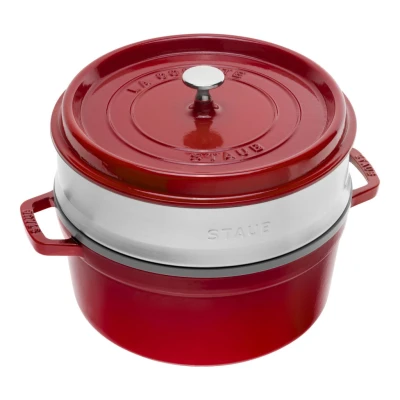 Staub La Cocotte | Cocotte öntöttvas főzőedény párolóbetéttel 26 cm | cherry | kerek | öntöttvas
