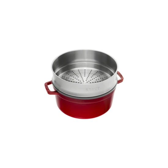 Staub La Cocotte | Cocotte öntöttvas főzőedény párolóbetéttel 26 cm | cherry | kerek | öntöttvas